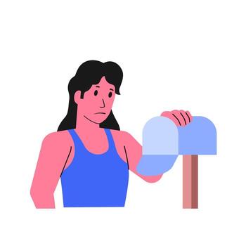 woman check empty postbox for no message concept for empty inbox or mail message empty state illustration vector