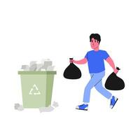 Man throwing garbage to trash bin concept for deleting files or clear data empty state illustration vector