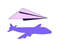 avión sombra plano línea color aislado vector objeto. volador papel avión. editable acortar Arte imagen en blanco antecedentes. sencillo contorno dibujos animados Mancha ilustración para web diseño