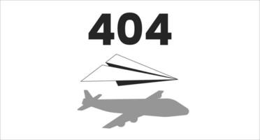 Paper plane with shadow black white error 404 flash message. Casting airplane shadow. Monochrome website landing page ui design. Not found cartoon image, dreamy vibes. Vector flat illustration concept