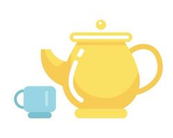 Teapot cup semi flat colour vector object. Dinnerware set. Tea teakettle. Traditional drinkware. Editable cartoon clip art icon on white background. Simple spot illustration for web graphic design