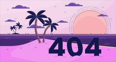 bahía paraíso error 404 destello mensaje. palma arboles en isla. sitio web aterrizaje página ui diseño. no encontró dibujos animados imagen, soñador vibras. vector plano ilustración concepto con 90s retro antecedentes