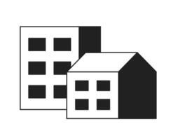 Residential buildings monochrome flat vector object. City. Editable black and white thin line icon. Simple cartoon clip art spot illustration for web graphic design