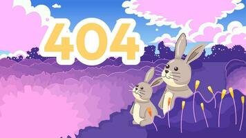 Dreamy rabbits looking on sky error 404 flash message. Cute animals. Website landing page ui design. Not found cartoon image. Vector flat illustration concept with kawaii anime background