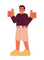 Satisfied young man semi flat color vector character. Thumbs up gesture. Everything all right. Editable full body person on white. Simple cartoon spot illustration for web graphic design