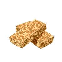 Vector illustration, Gajjak, also called Tilsakri, Tilpatti, or Tilpapdi, indian sweet made from sesame seeds or peanuts and jaggery, isolated on white background.