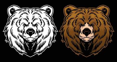 Vector Illustration of Grizzly Bear Head in Vintage Hand Drawing Style