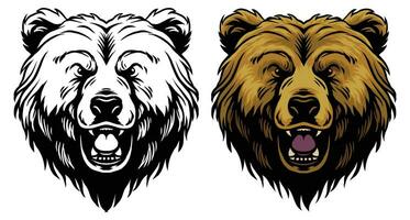 Vector Illustration of Roaring Grizzly Bear in Vintage Hand Drawing Style