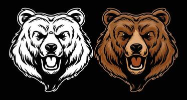 Vector Illustration of Roaring Grizzly Bear Full Color with Hand Drawing Style