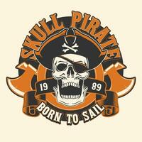 Tshirt Design of Skull Pirate With Editable Text in Vintage Retro Style Illustration.ai vector