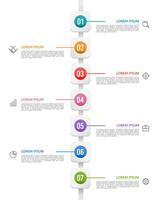 Vertical infographic timeline 7 steps to success. Business presentation, Timeline, Milestone, and Roadmap. Vector illustration.