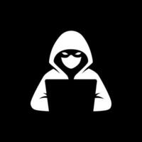 White hacker logo on black background. Vector illustration.