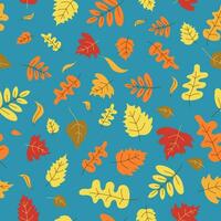 Leaves pattern. Seamless background. Nature, autumn season. Autumn leaves are orange, beige, brown and yellow. Vector illustration in doodle style. Vector  background.