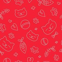 Pattern animal food. Pattern Vector, seamless. Cartoon muzzle of a pet. Cat doodles. Traces of the paws of a cat. Vector graphics.