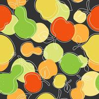 Abstract Summer fruits, food lemon, apple, pear. Harvest. Fruity pattern. Set, collection, line art, drawing. Vector Illustration on a white isolated background.