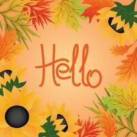 Hello autumn. Autumn leaves with sunflowers. Set sale banners, postcard, poster. Vector illustration