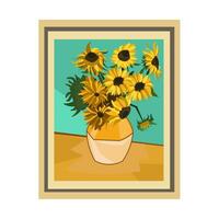 Sunflowers in a vase, painting. predictive graphics vector