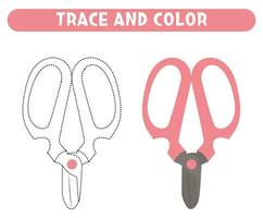 Trace and color pink scissors Basic geometric shapes Educational game Worksheet for kids vector