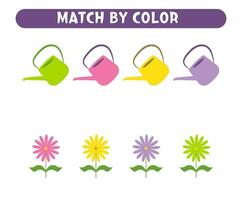 Match watering can and flowers by color. Educational game. Worksheets for kids vector