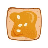 Sweet peanut butter toast. Open sandwich with oily topping and fried peanut on grilled square bread. vector