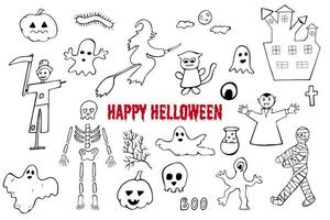 Halloween doodles, halloween pattern set, halloween background vector