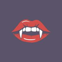 Indulge in the allure of the night with this captivating poster featuring red lips and seductive vampire fangs. vector