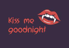 Indulge in the seductive allure of the night with this captivating poster featuring red lips and vampire fangs, and the text 'Kiss Me Goodnight. vector