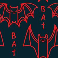 Embrace the enchanting world of bats with this captivating seamless pattern featuring red line art of bats and the word 'Bat.' vector