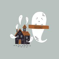 Ghost is flying over the haunted house vector
