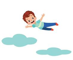 boy flying on clouds with open arms vector