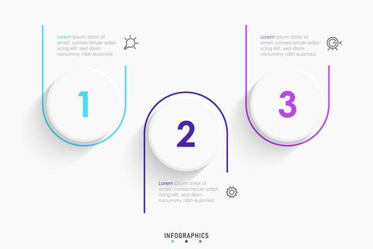 plantilla de diseño de etiquetas infográficas vectoriales con iconos y 3 opciones o pasos. se puede utilizar para diagramas de proceso, presentaciones, diseño de flujo de trabajo, banner, diagrama de flujo, gráfico de información. vector