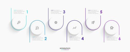 plantilla de diseño de etiquetas infográficas vectoriales con iconos y 6 opciones o pasos. se puede utilizar para diagramas de proceso, presentaciones, diseño de flujo de trabajo, banner, diagrama de flujo, gráfico de información. vector