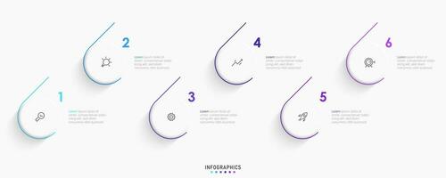 plantilla de diseño de etiquetas infográficas vectoriales con iconos y 6 opciones o pasos. se puede utilizar para diagramas de proceso, presentaciones, diseño de flujo de trabajo, banner, diagrama de flujo, gráfico de información. vector