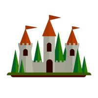 Fairytale castle. Fortress of the knight and king. medieval old town. Stone walls and towers. Fort for protection. Flat cartoon illustration vector
