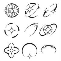 Y2K stars, starburst and retro futuristic graphic set. Collection of Trendy brutal rounded ring collection vector