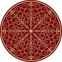 Vector classic colored round ornament. Red pattern in a circle. Drawing of Greece and Ancient Rome. Flower drawing