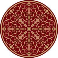 Vector classic colored round ornament. Red pattern in a circle. Drawing of Greece and Ancient Rome. Flower drawing