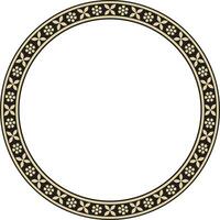 Vector round gold and black Indian national ornament. Ethnic plant circle, border. Frame, flower ring. Poppies and leaves..