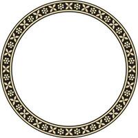 Vector round gold and black Indian national ornament. Ethnic plant circle, border. Frame, flower ring. Poppies and leaves..