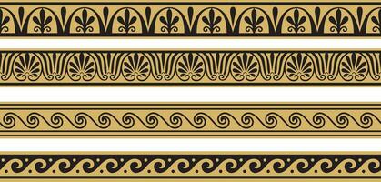 Set of vector seamless greek classic ornament. Pattern for a border and a frame. Ancient Greece and the Roman Empire. Endless golden with black meander