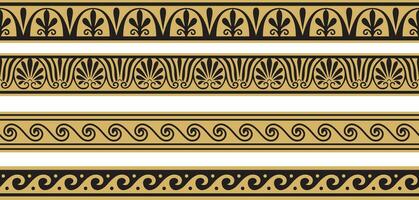 Set of vector seamless greek classic ornament. Pattern for a border and a frame. Ancient Greece and the Roman Empire. Endless golden with black meander