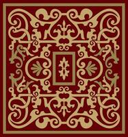 Vector square gold with red ornament of ancient Rome. Roman classical European pattern, tile