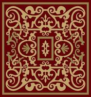 Vector square gold with red ornament of ancient Rome. Roman classical European pattern, tile