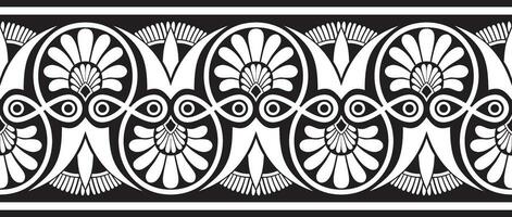 Vector black monochrome seamless ornament of ancient Greece. Classic Endless pattern frame border Roman Empire