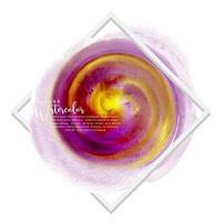 Circle purple mixed yellow watercolor over square frame for text vector