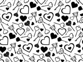 Abstract seamless hearts and keys pattern. Black and white. St. Valentine's Day. Love. vector