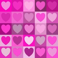 Seamless checkered pattern with pink hearts. Abstract geometric background vector