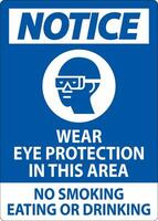Notice Sign Wear Eye Protection In This Area, No Smoking Eating Or Drinking vector