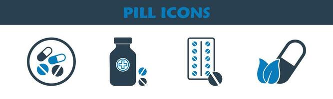 Medical Pill Icon Set. Editable Flat Vector Illustration.