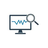 Business Data Analysis Icon. With Computer and Magnifying Glass Symbols. Editable Flat Vector Illustration.